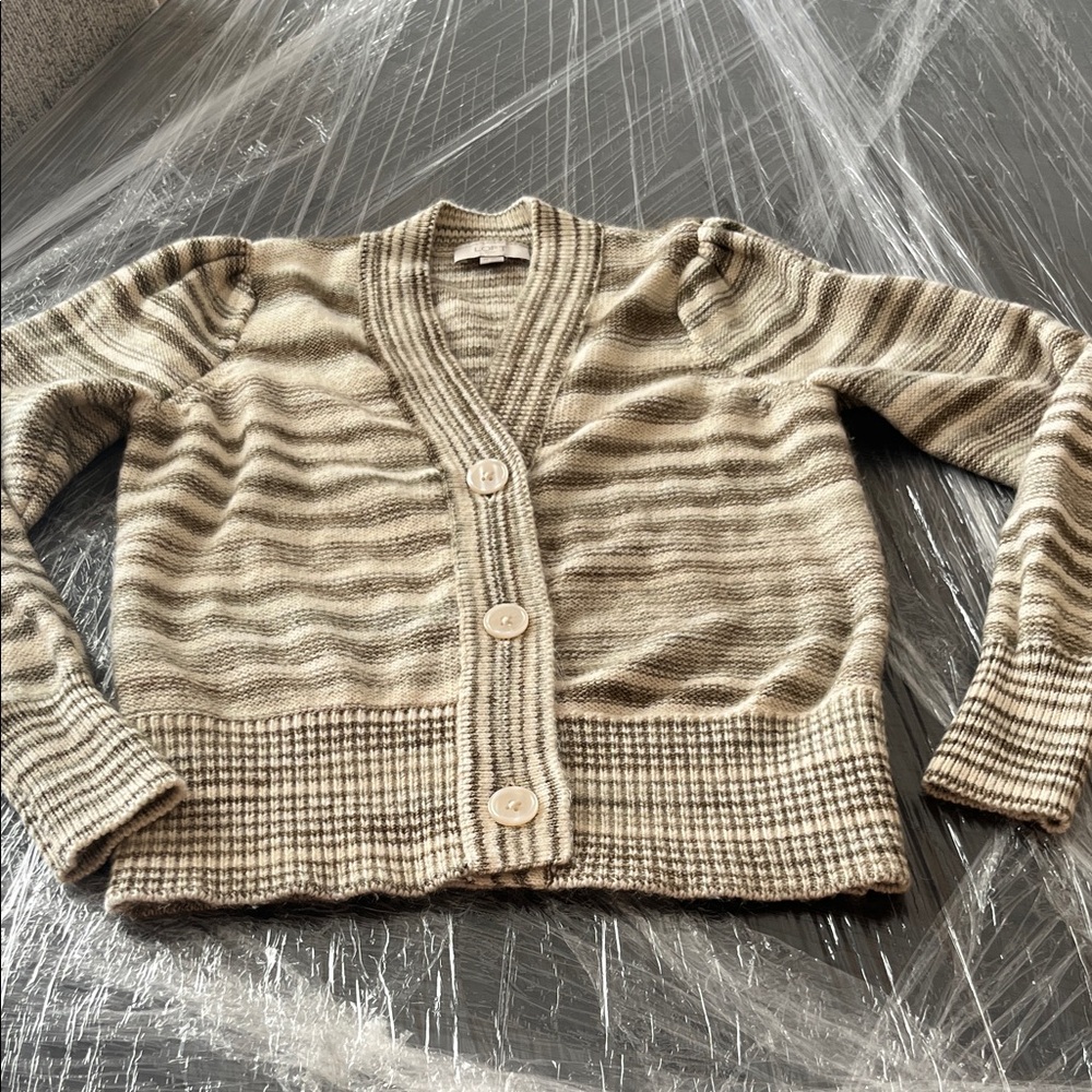 LOFT Beige Striped Cardigan Sweater